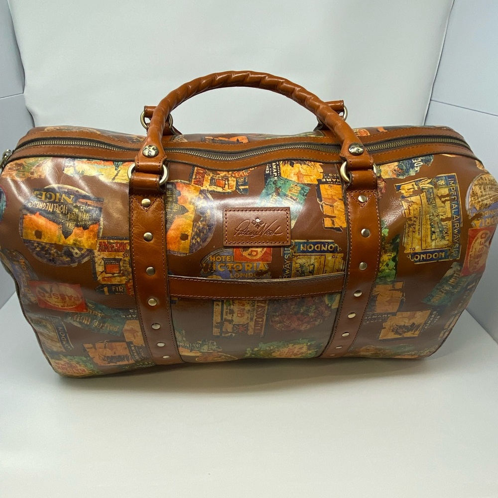 Patricia Nash Weekender Leather Milano Duffle Vintage Travel Sticker